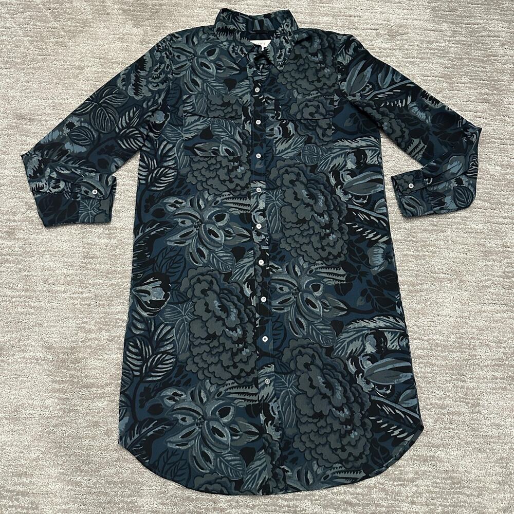 LOFT Dress Womens Medium Blue Floral Collared Button Front Shirt Dress